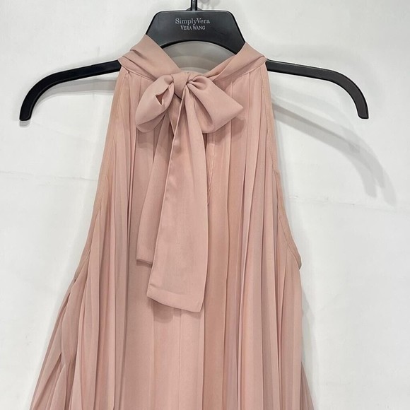 HM Women Short Dress in Pleated Fabric Sz 4 Pink Sleeveless Tie At The Neck - Picture 6 of 16